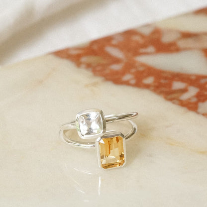 White Topaz April Birthstone Ring Sterling Silver