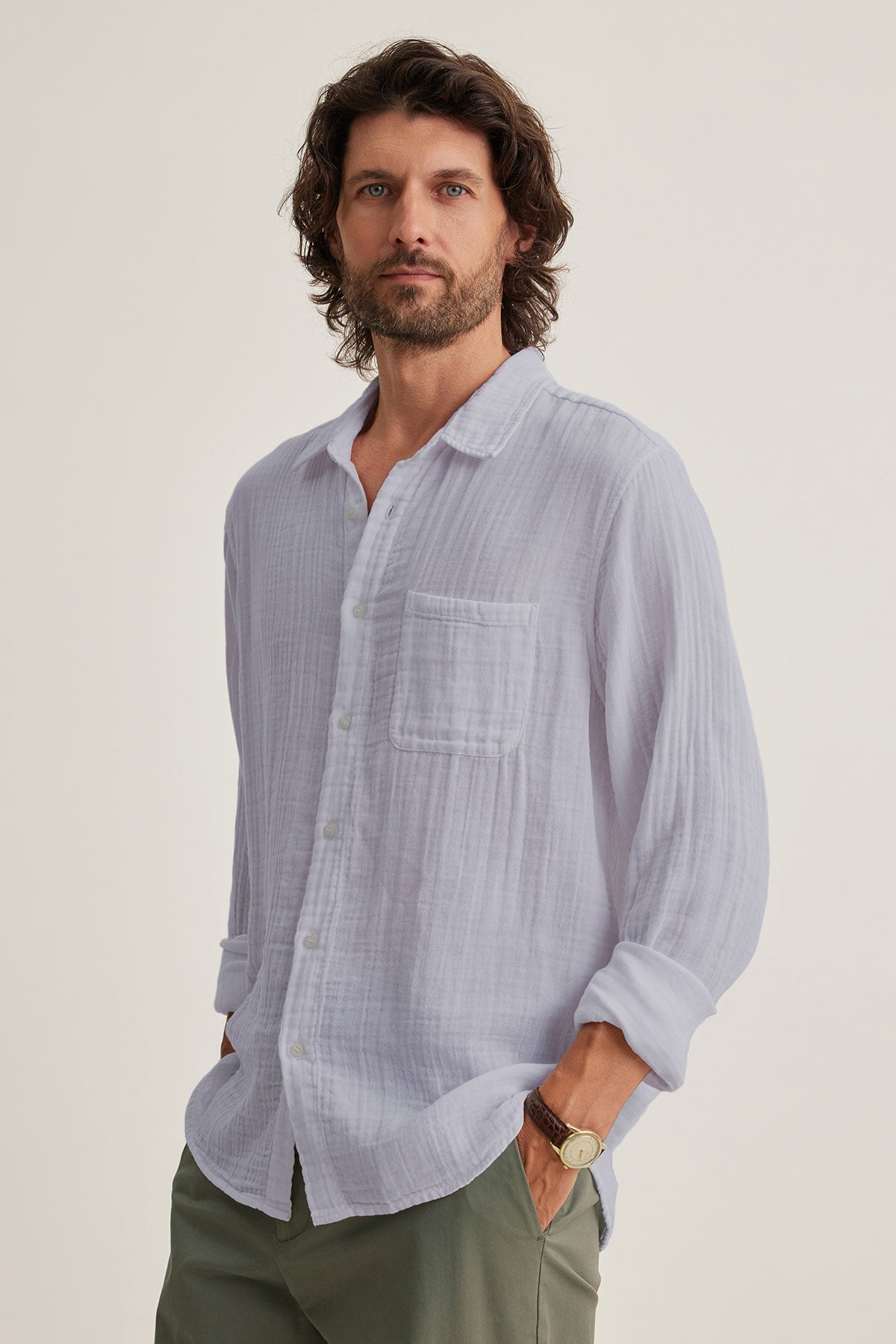 ELTON COTTON GAUZE BUTTON-UP SHIRT
